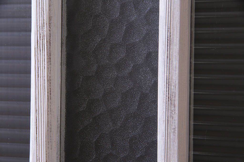 大正昭和初期　モールガラス・すりガラス　アンティークペイントを施したリメイクガラス戸3枚セット(建具、引き戸)