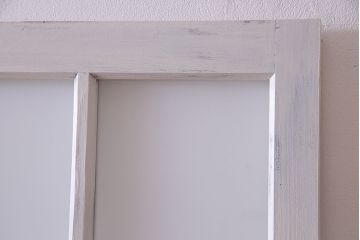 大正昭和初期　モールガラス・すりガラス　アンティークペイントを施したリメイクガラス戸3枚セット(建具、引き戸)