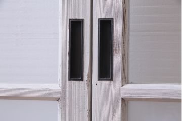 大正昭和初期　モールガラス・すりガラス　アンティークペイントを施したリメイクガラス戸3枚セット(建具、引き戸)