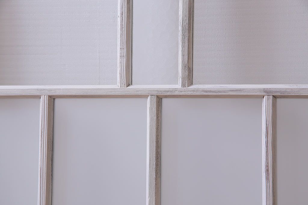 大正昭和初期　モールガラス・すりガラス　アンティークペイントを施したリメイクガラス戸3枚セット(建具、引き戸)