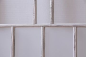 大正昭和初期　モールガラス・すりガラス　アンティークペイントを施したリメイクガラス戸3枚セット(建具、引き戸)