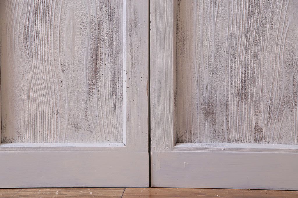 大正昭和初期　モールガラス・すりガラス　アンティークペイントを施したリメイクガラス戸3枚セット(建具、引き戸)