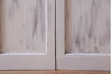 大正昭和初期　モールガラス・すりガラス　アンティークペイントを施したリメイクガラス戸3枚セット(建具、引き戸)