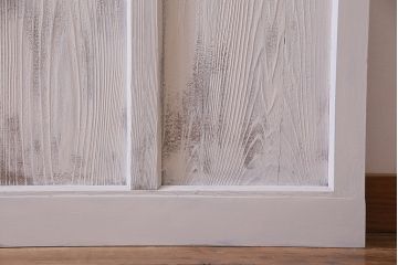 大正昭和初期　モールガラス・すりガラス　アンティークペイントを施したリメイクガラス戸3枚セット(建具、引き戸)