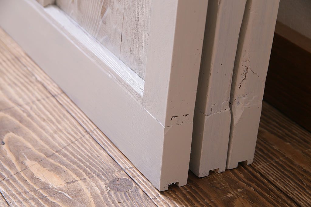 大正昭和初期　モールガラス・すりガラス　アンティークペイントを施したリメイクガラス戸3枚セット(建具、引き戸)