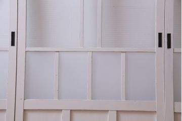 大正昭和初期　モールガラス・すりガラス　アンティークペイントを施したリメイクガラス戸3枚セット(建具、引き戸)