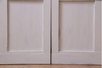 大正昭和初期　モールガラス・すりガラス　アンティークペイントを施したリメイクガラス戸3枚セット(建具、引き戸)