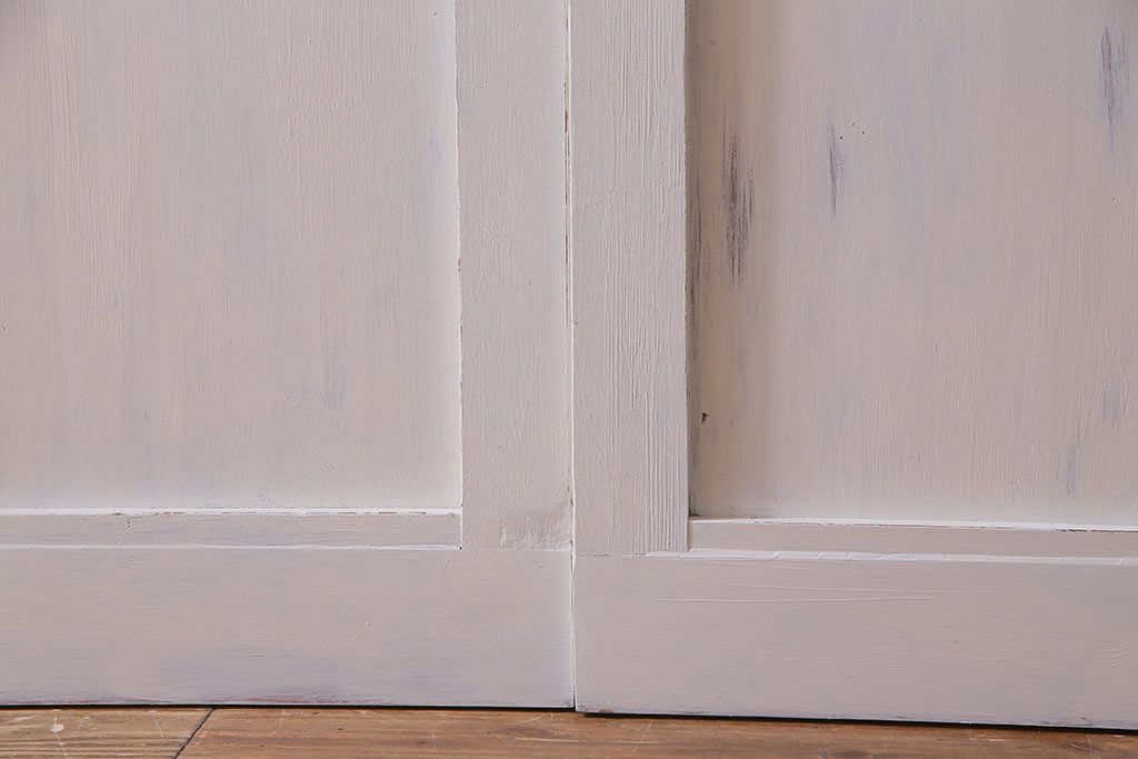 大正昭和初期　モールガラス・すりガラス　アンティークペイントを施したリメイクガラス戸3枚セット(建具、引き戸)