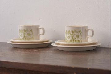 イギリスビンテージ　Hornsea(ホーンジー)　FLEUR(フルール)　トリオ2客セット(カップ&ソーサー、プレート)(1)