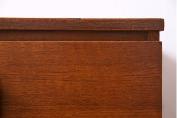 ヴィンテージ家具　北欧ビンテージ　チーク材　スクエア型の取っ手がかわいらしいワークデスク(両袖机、在宅ワーク、在宅用)