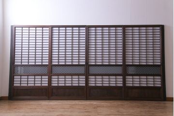 当店オリジナルガラス入り　市松模様のガラスがモダンな障子戸4枚セット(ガラス帯戸、引戸、建具)