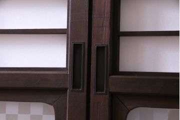 当店オリジナルガラス入り　市松模様のガラスがモダンな障子戸4枚セット(ガラス帯戸、引戸、建具)