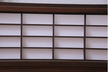 当店オリジナルガラス入り　市松模様のガラスがモダンな障子戸4枚セット(ガラス帯戸、引戸、建具)