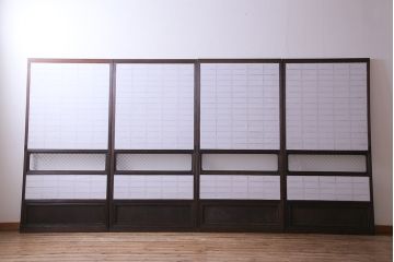 当店オリジナルガラス入り　市松模様のガラスがモダンな障子戸4枚セット(ガラス帯戸、引戸、建具)