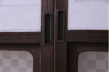 当店オリジナルガラス入り　市松模様のガラスがモダンな障子戸4枚セット(ガラス帯戸、引戸、建具)