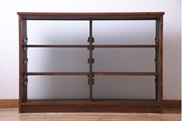 ラフジュ工房オリジナル　両面ガラス　色ガラス入りステンドグラスの戸棚(収納棚、サイドボード、サイドキャビネット、飾り棚)(R-033214)