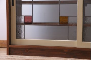 ラフジュ工房オリジナル　両面ガラス　色ガラス入りステンドグラスの戸棚(収納棚、サイドボード、サイドキャビネット、飾り棚)(R-033214)