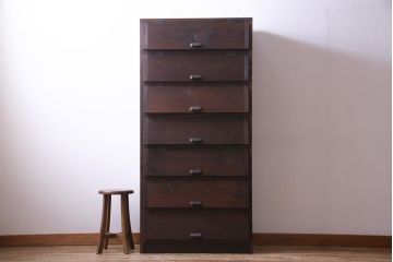 アンティーク家具　リメイク品　前面松材　古材の風合いが味わい深いパタパタ扉のキャビネット(7段タイプ)(戸棚、下駄箱、収納棚)