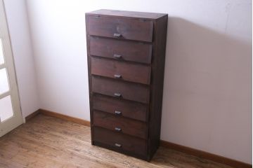 アンティーク家具　リメイク品　前面松材　古材の風合いが味わい深いパタパタ扉のキャビネット(7段タイプ)(戸棚、下駄箱、収納棚)