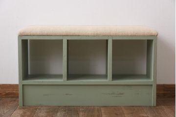 リメイク家具　ペイント　収納棚が便利なクッションベンチ(飾り棚)