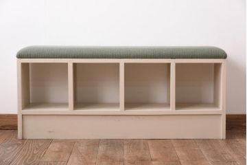リメイク家具　ペイント　シャビーな雰囲気がお洒落な収納棚付きベンチ