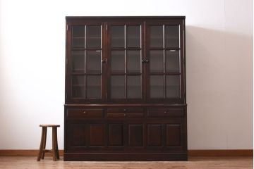 中古　北海道民芸家具　OM168特注品　カバ材の木目が美しい収納棚(食器棚、カップボード)(定価約90万円〜)