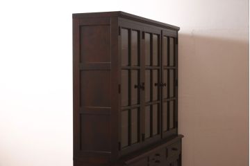 中古　北海道民芸家具　OM168特注品　カバ材の木目が美しい収納棚(食器棚、カップボード)(定価約90万円〜)