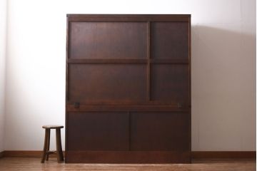 中古　北海道民芸家具　OM168特注品　カバ材の木目が美しい収納棚(食器棚、カップボード)(定価約90万円〜)