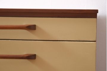 ヴィンテージ家具　北欧ビンテージ　チーク材　ユニークなデザインが目を引くペイントサイドボード(リビングボード)