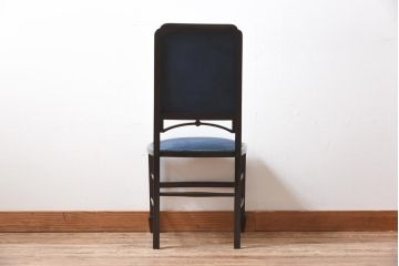 アンティーク家具　フランスアンティーク　オーク材　ブルーのファブリックがシックな印象与えるチェア(椅子)