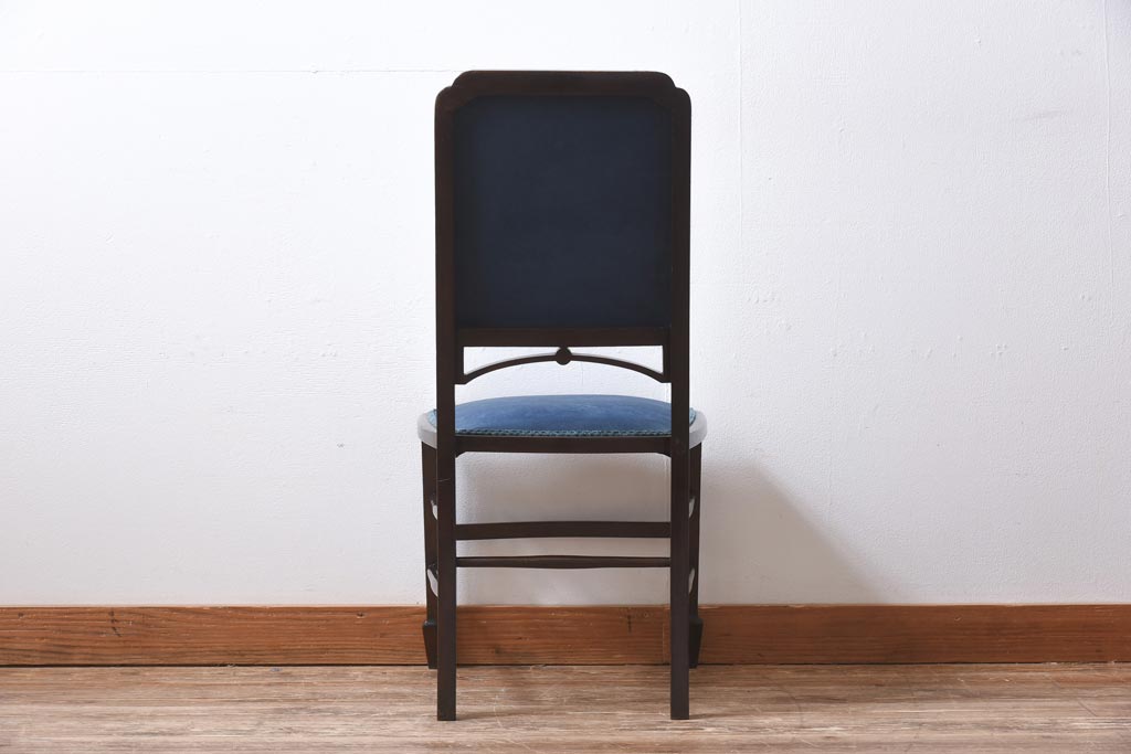 アンティーク家具　フランスアンティーク　オーク材　ブルーのファブリックがシックな印象与えるチェア(椅子)(1)