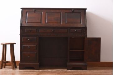 ビンテージ　北海道民芸家具　絶版品!風格漂う両袖ライティングビューロー(デスク、在宅ワーク、在宅用両袖机)