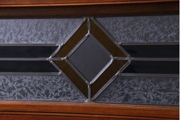 和製アンティーク　ケヤキ材　上手物　大正ロマンな雰囲気高まる色ガラス入り衝立(パーテーション、間仕切り)