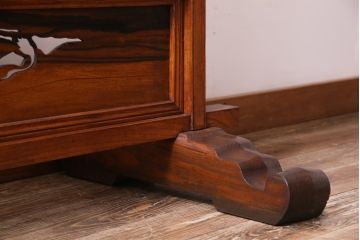 和製アンティーク　ケヤキ材　上手物　大正ロマンな雰囲気高まる色ガラス入り衝立(パーテーション、間仕切り)