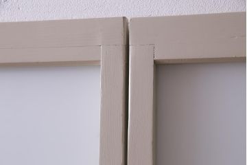 ペイント家具　すりガラス・チェッカーガラス　レトロな雰囲気漂うガラス戸4枚セット(引き戸、建具)