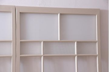 ペイント家具　すりガラス・チェッカーガラス　レトロな雰囲気漂うガラス戸4枚セット(引き戸、建具)