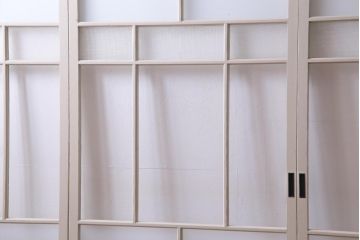 ペイント家具　すりガラス・チェッカーガラス　レトロな雰囲気漂うガラス戸4枚セット(引き戸、建具)