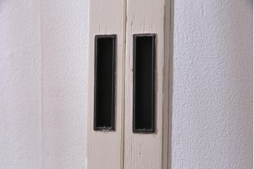 ペイント家具　すりガラス・チェッカーガラス　レトロな雰囲気漂うガラス戸4枚セット(引き戸、建具)