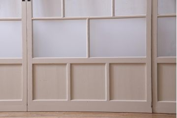 ペイント家具　すりガラス・チェッカーガラス　レトロな雰囲気漂うガラス戸4枚セット(引き戸、建具)