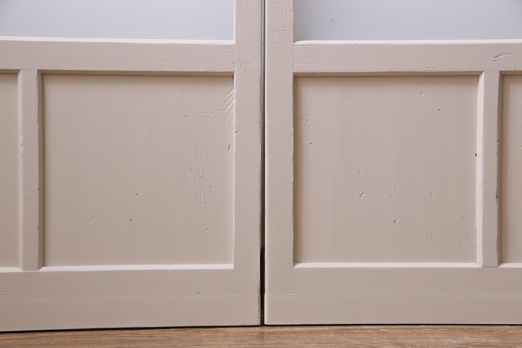 ペイント家具　すりガラス・チェッカーガラス　レトロな雰囲気漂うガラス戸4枚セット(引き戸、建具)