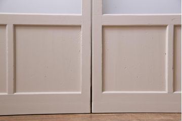 ペイント家具　すりガラス・チェッカーガラス　レトロな雰囲気漂うガラス戸4枚セット(引き戸、建具)