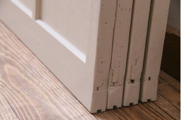 ペイント家具　すりガラス・チェッカーガラス　レトロな雰囲気漂うガラス戸4枚セット(引き戸、建具)