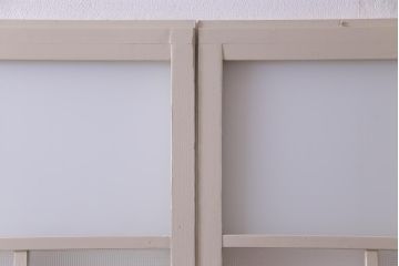 ペイント家具　すりガラス・チェッカーガラス　レトロな雰囲気漂うガラス戸4枚セット(引き戸、建具)