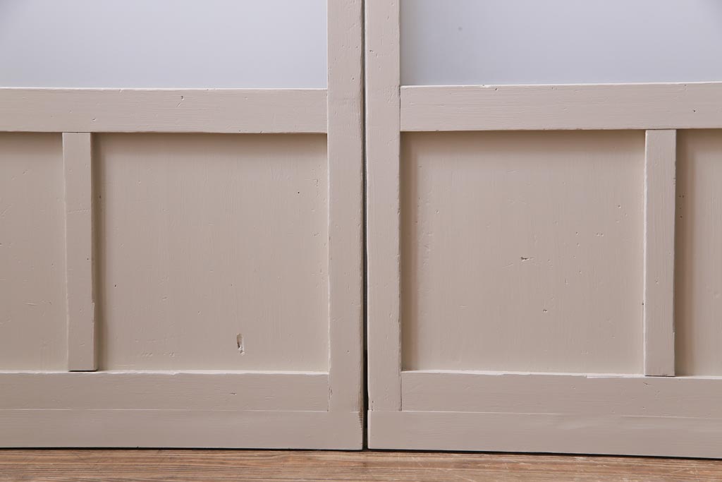 ペイント家具　すりガラス・チェッカーガラス　レトロな雰囲気漂うガラス戸4枚セット(引き戸、建具)