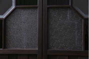 大正ロマン　ダイヤガラス入り　3色の色ガラスが目を引くモダンなガラス戸4枚セット(引き戸、建具)