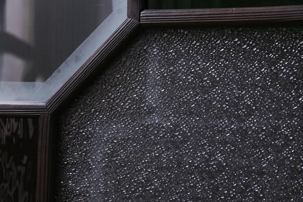 大正ロマン　ダイヤガラス入り　3色の色ガラスが目を引くモダンなガラス戸4枚セット(引き戸、建具)