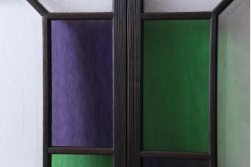 大正ロマン　ダイヤガラス入り　3色の色ガラスが目を引くモダンなガラス戸4枚セット(引き戸、建具)