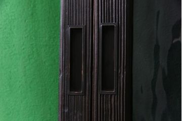 大正ロマン　ダイヤガラス入り　3色の色ガラスが目を引くモダンなガラス戸4枚セット(引き戸、建具)