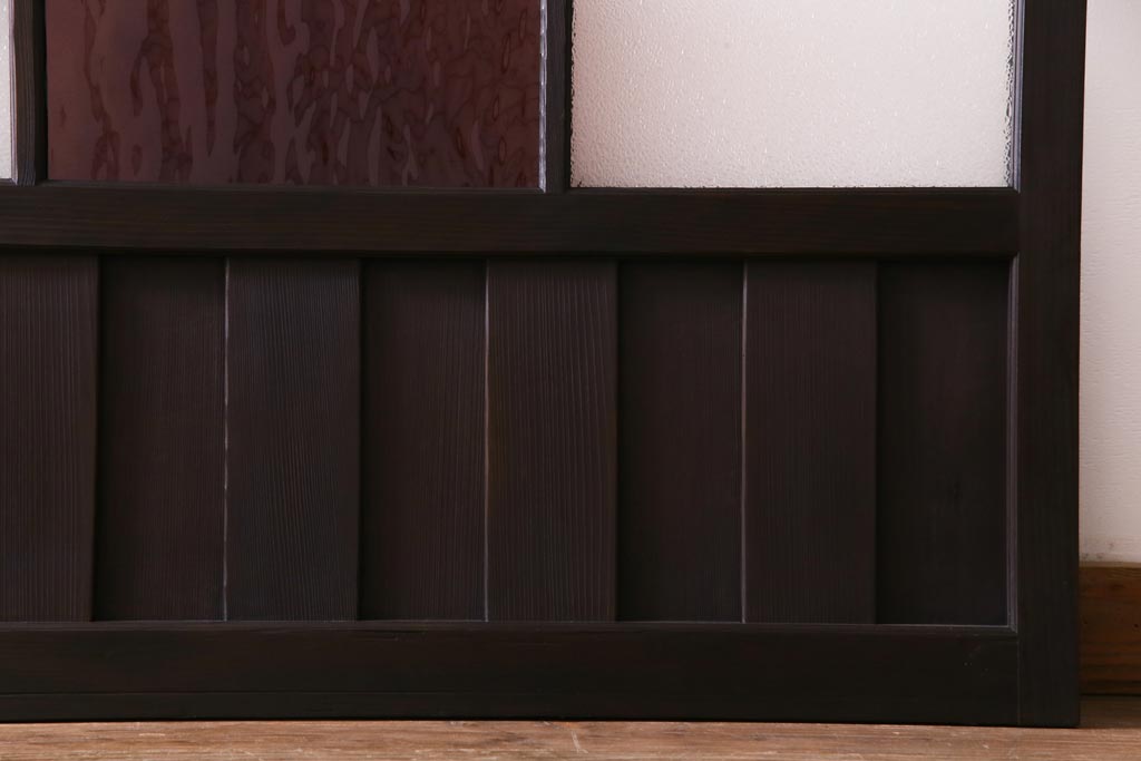 大正ロマン　ダイヤガラス入り　3色の色ガラスが目を引くモダンなガラス戸4枚セット(引き戸、建具)