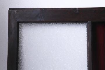 大正ロマン　ダイヤガラス入り　3色の色ガラスが目を引くモダンなガラス戸4枚セット(引き戸、建具)